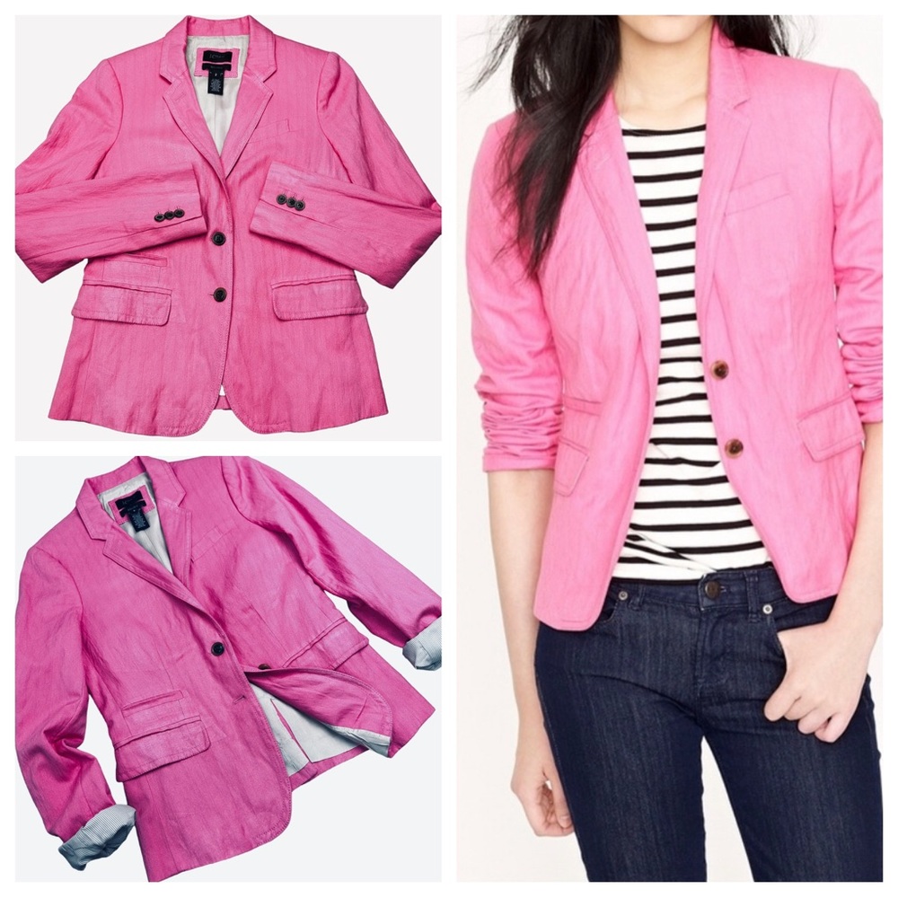 J. Crew Pink Schoolboy Blazer Size 2 Two Button Closure Preppy Academia Office